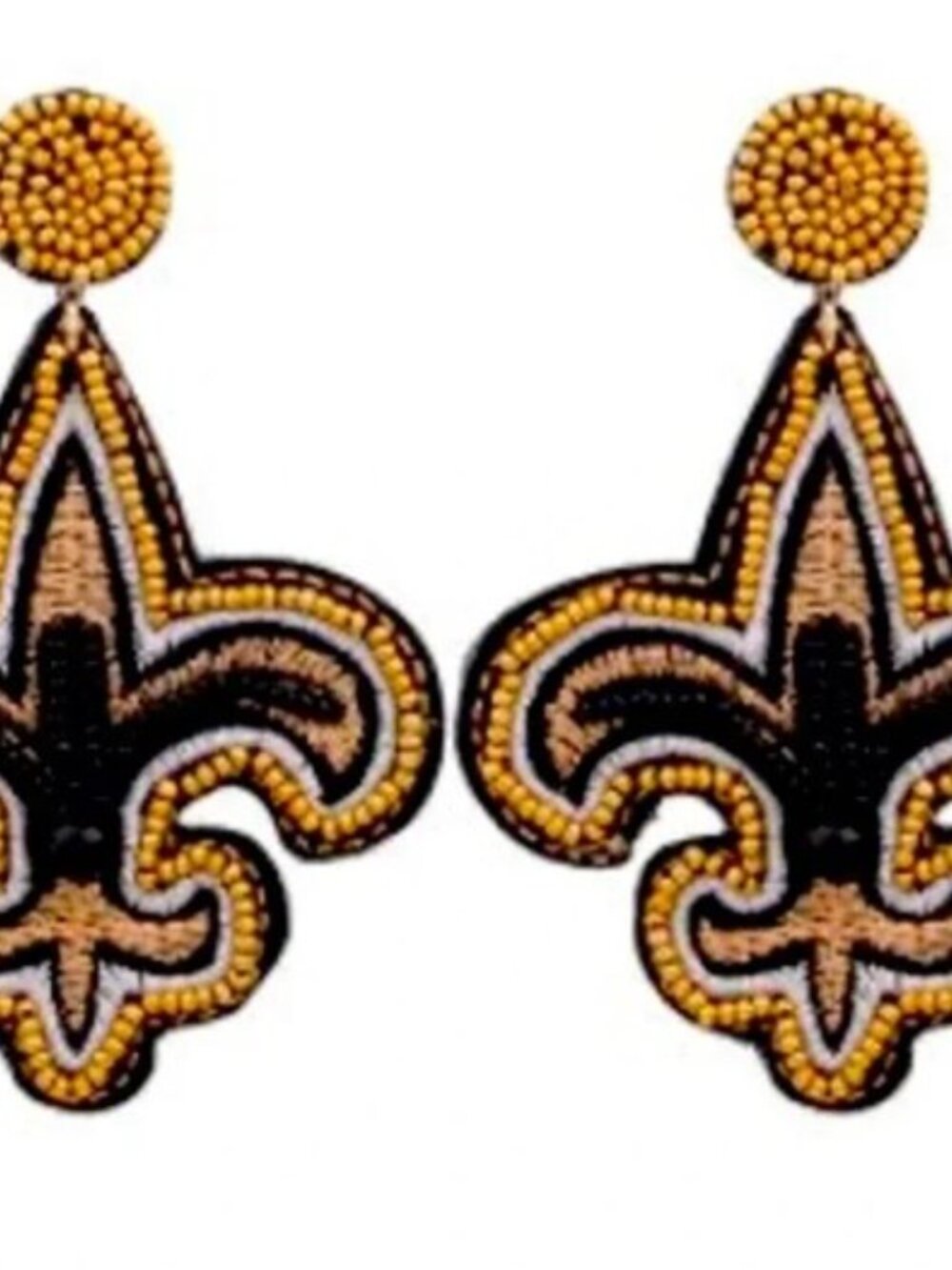 New Orleans Saints Earrings, Football Earrings, Beaded Fleur de Lis Earrings